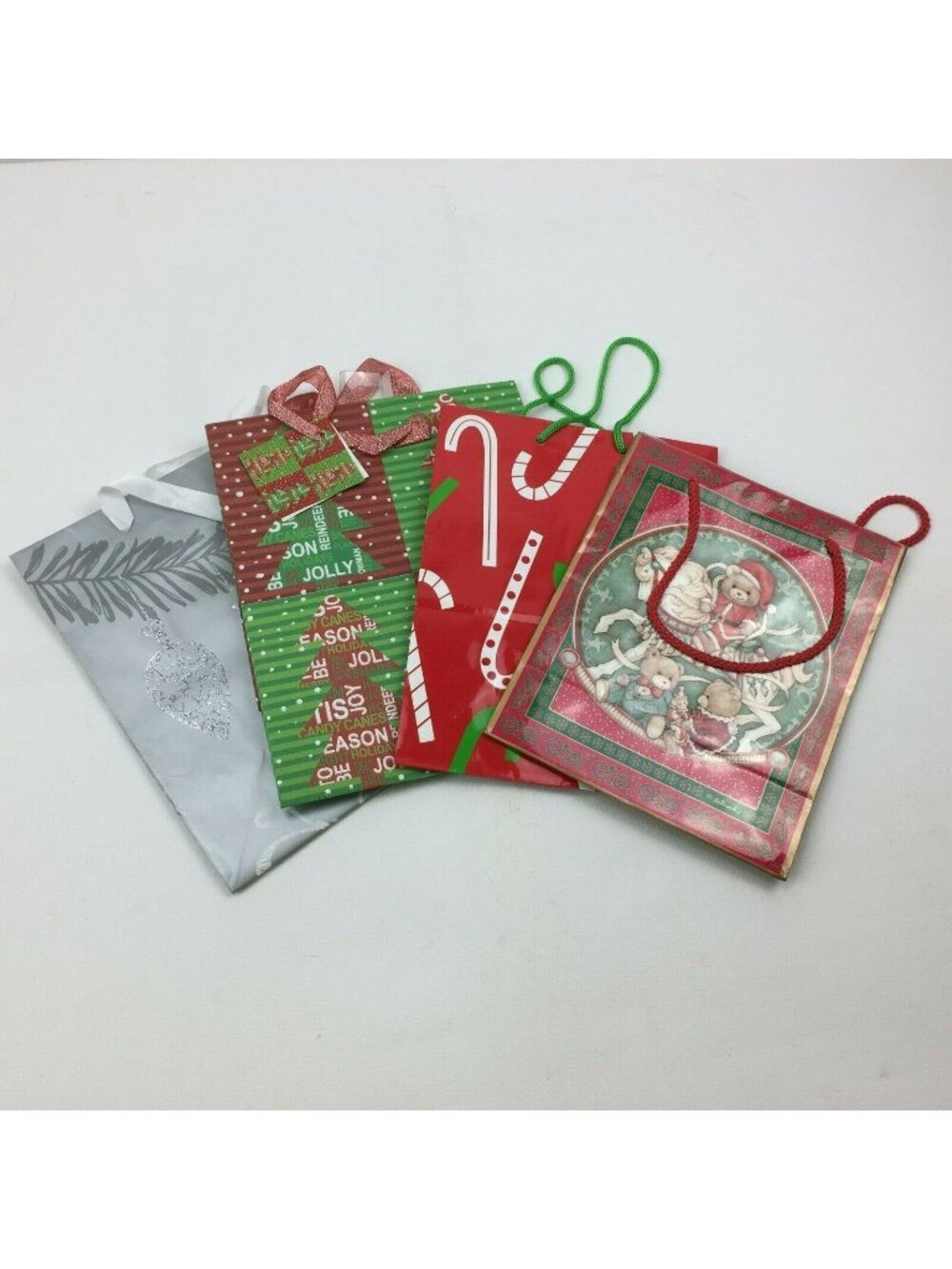 Christmas Present Gift Bag Set Bears Candy Cane Holiday Tree Joy Ornaments